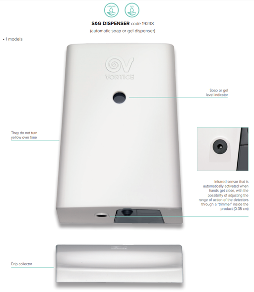 Dávkovač mydla Vortice S & G Dispenser (automatický) – Obrázok 7